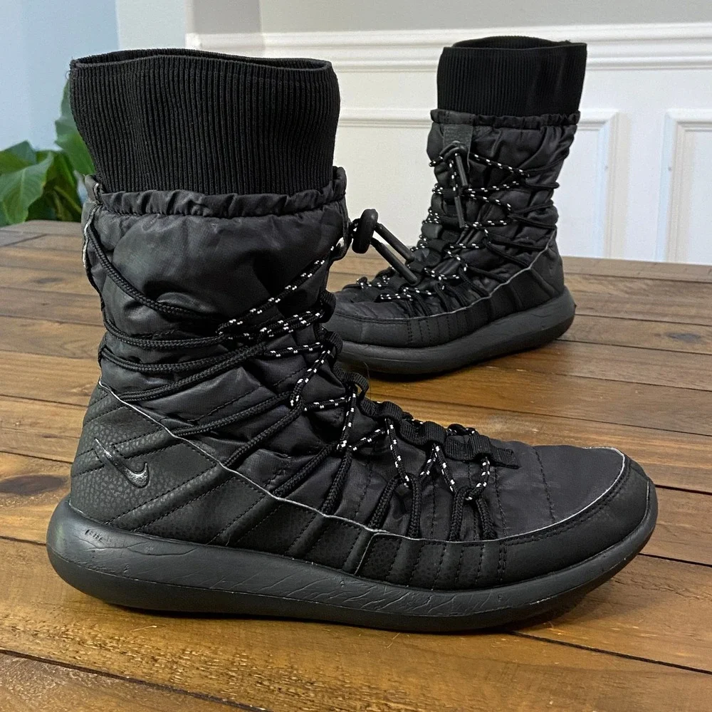 Nike Roshe Two Hi Flyknit Sneaker Boots Black Winter Womens 8
